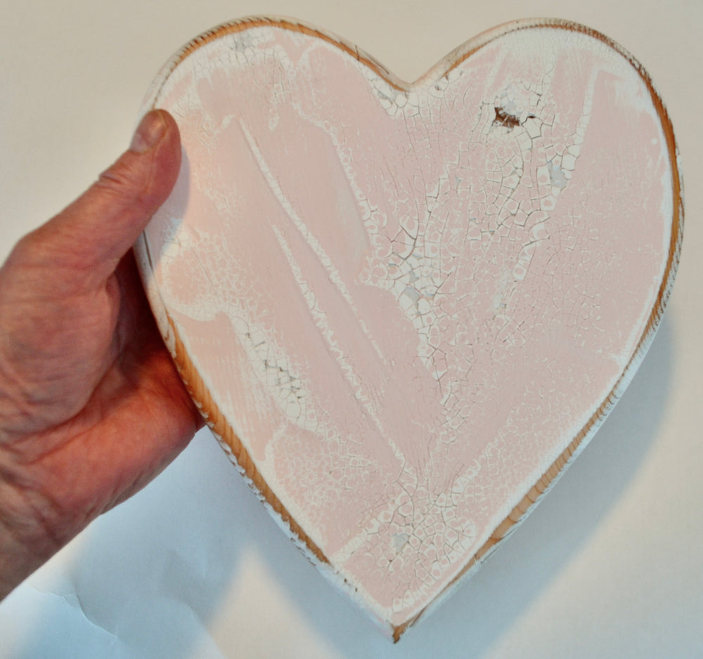 Pink Heart Serving Board handcrafted from Fir wood with Crackle finish