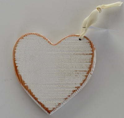 Small White Heart with pink ribbon