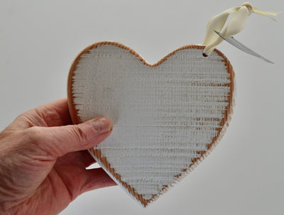 Small White Heart with pink ribbon