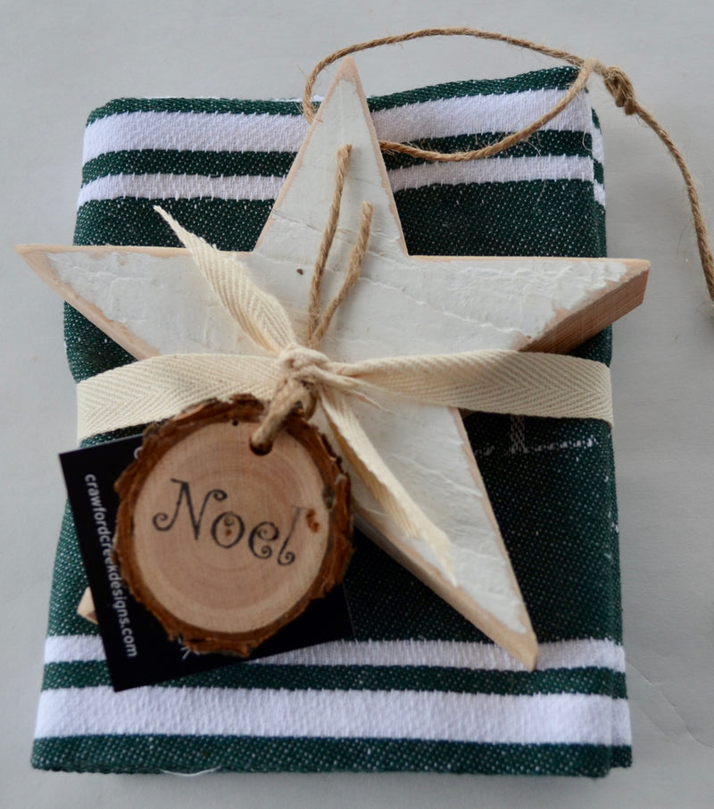 Holiday Cheer Bundle: Cotton Tea Towel, Green stripe + Classic Star Ornament