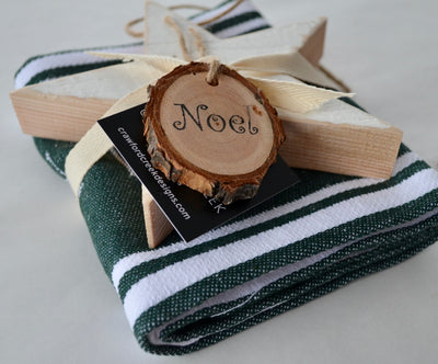 Holiday Cheer Bundle: Cotton Tea Towel, Green stripe + Classic Star Ornament