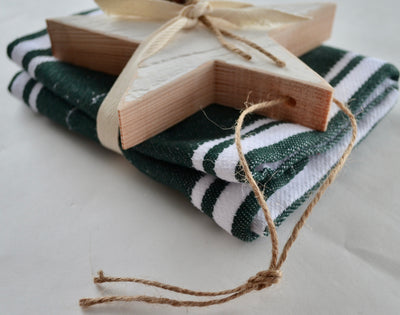 Holiday Cheer Bundle: Cotton Tea Towel, Green stripe + Classic Star Ornament