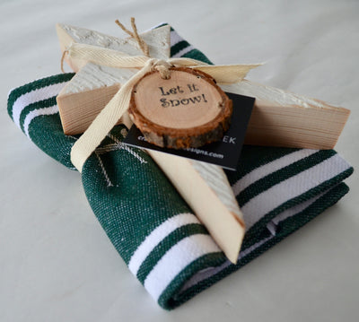 Holiday Cheer Bundle: Cotton Tea Towel, Green stripe + Vintage Star Ornament