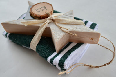 Holiday Cheer Bundle: Cotton Tea Towel, Green stripe + Vintage Star Ornament