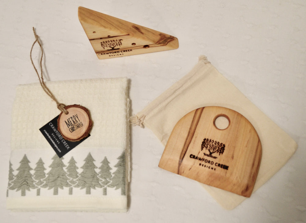 Holiday Plus Kitchen Bundle: Maple Herb Stripper + Maple Pastry Scraper  + Cotton Tea Towel