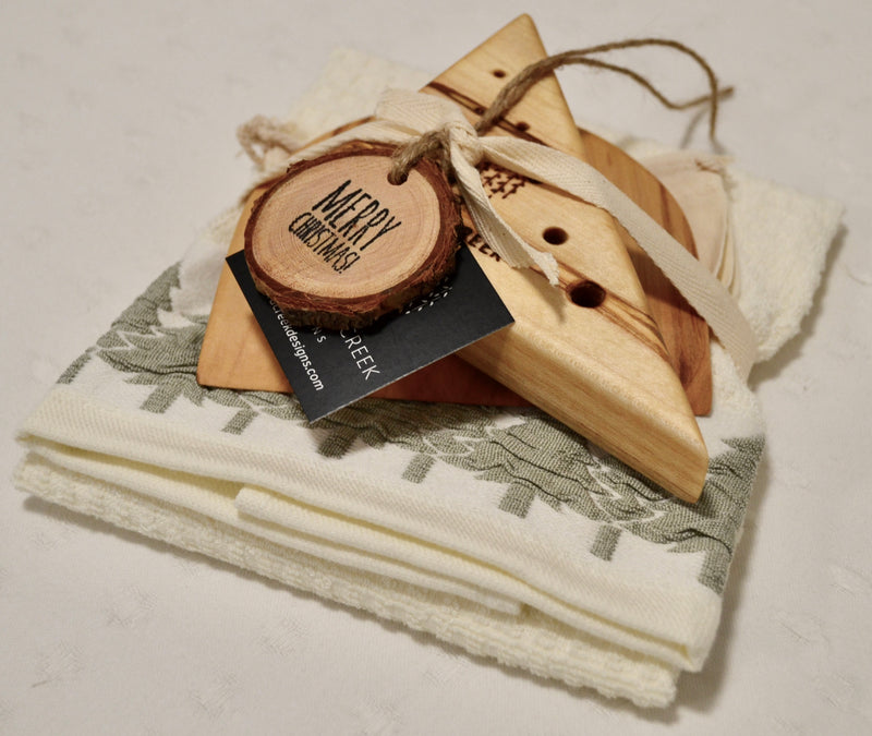 Holiday Plus Kitchen Bundle: Maple Herb Stripper + Maple Pastry Scraper  + Cotton Tea Towel