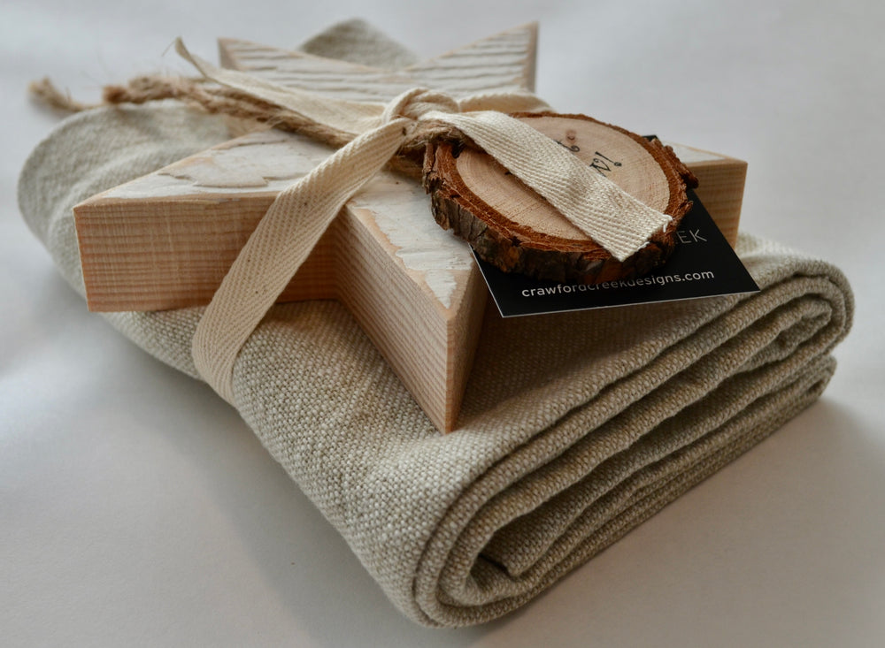 Holiday Cheer Bundle:l Cotton Tea Towel, Sage + Classic Star Ornament