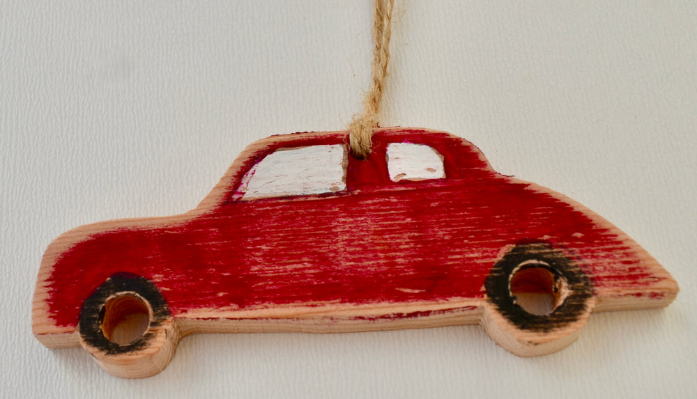 Distressed Red Classic Car Ornament, one