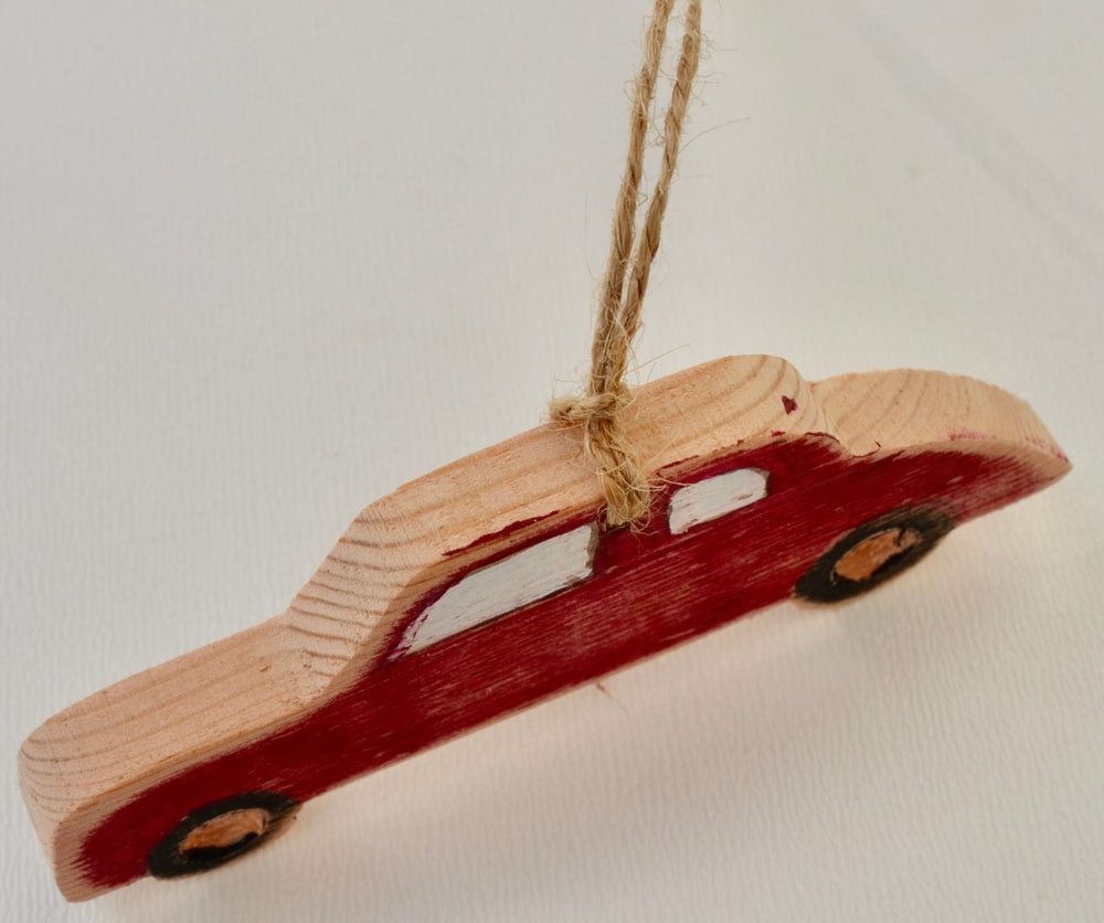 Distressed Red Classic Car Ornament, one
