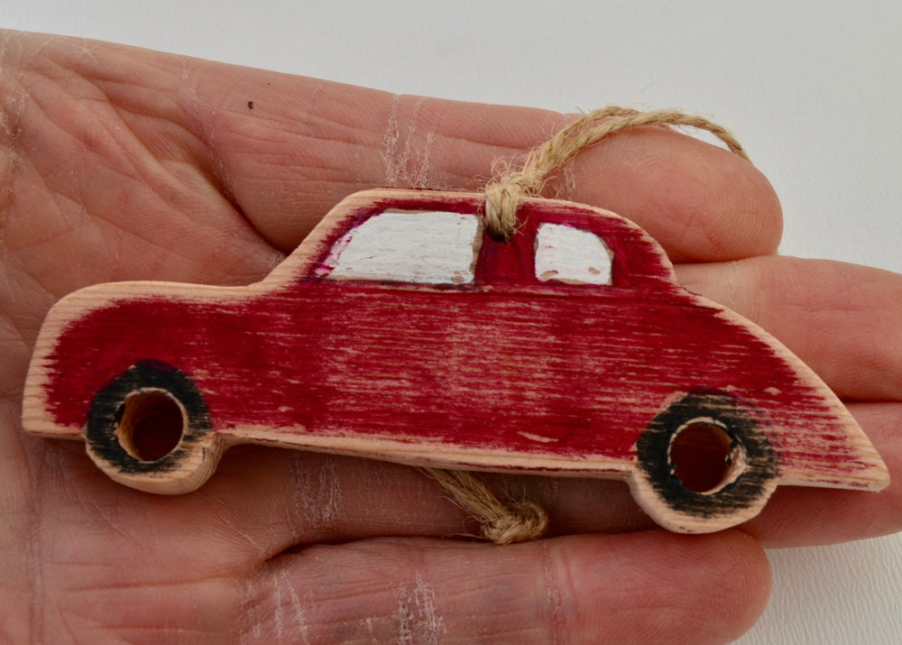 Distressed Red Classic Car Ornament, one