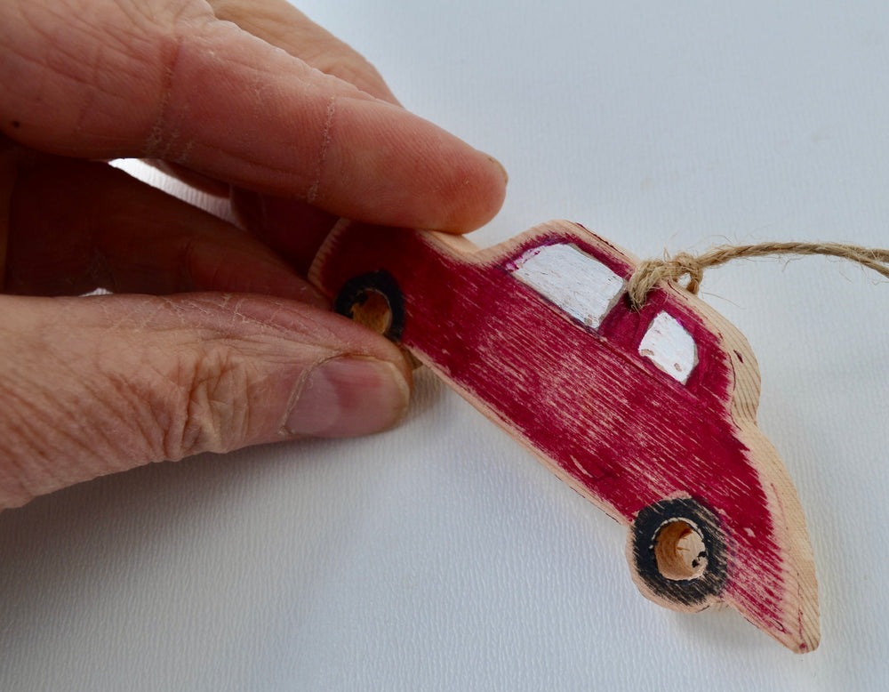 Distressed Red Classic Car Ornament, one
