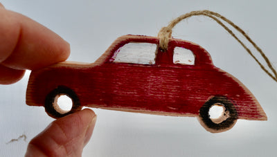 Distressed Red Classic Car Ornament, one