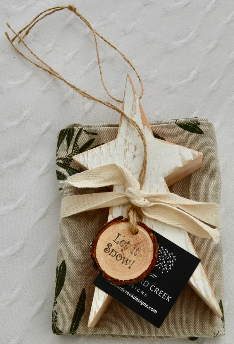 Holiday Cheer Bundle: Cotton Tea Towel, Taupe colour + Vintage Star Ornament
