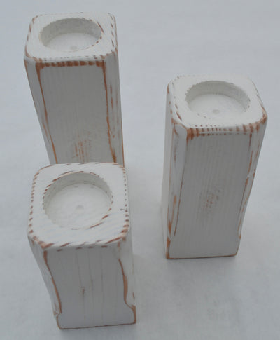 Distressed White Candle Holders (set of 3)