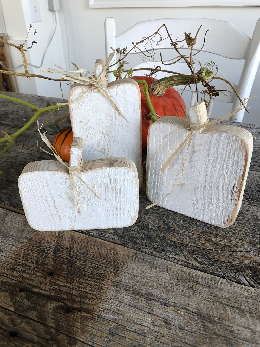 White Wood Pumpkins (Set of 3)